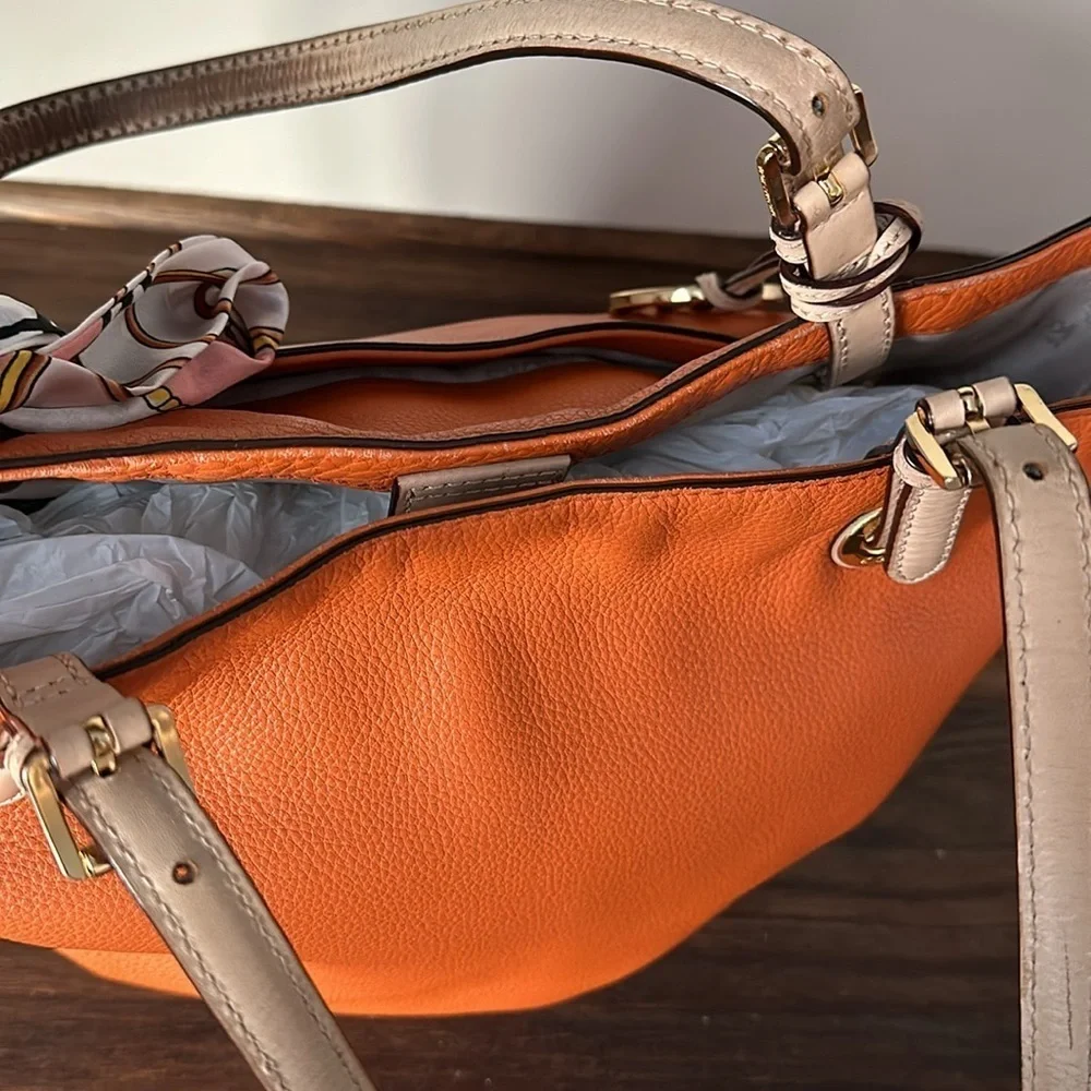 Michael Kors 2 pc Jet Set Orange Pebbled Leather Shoulder bag & wristlet wallet